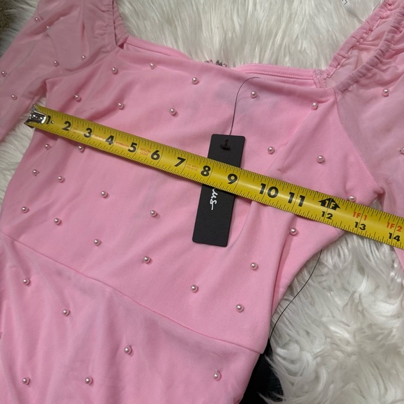 Lulus pink mini dress pearl studded square neck XS new with tag - Picture 11 of 12
